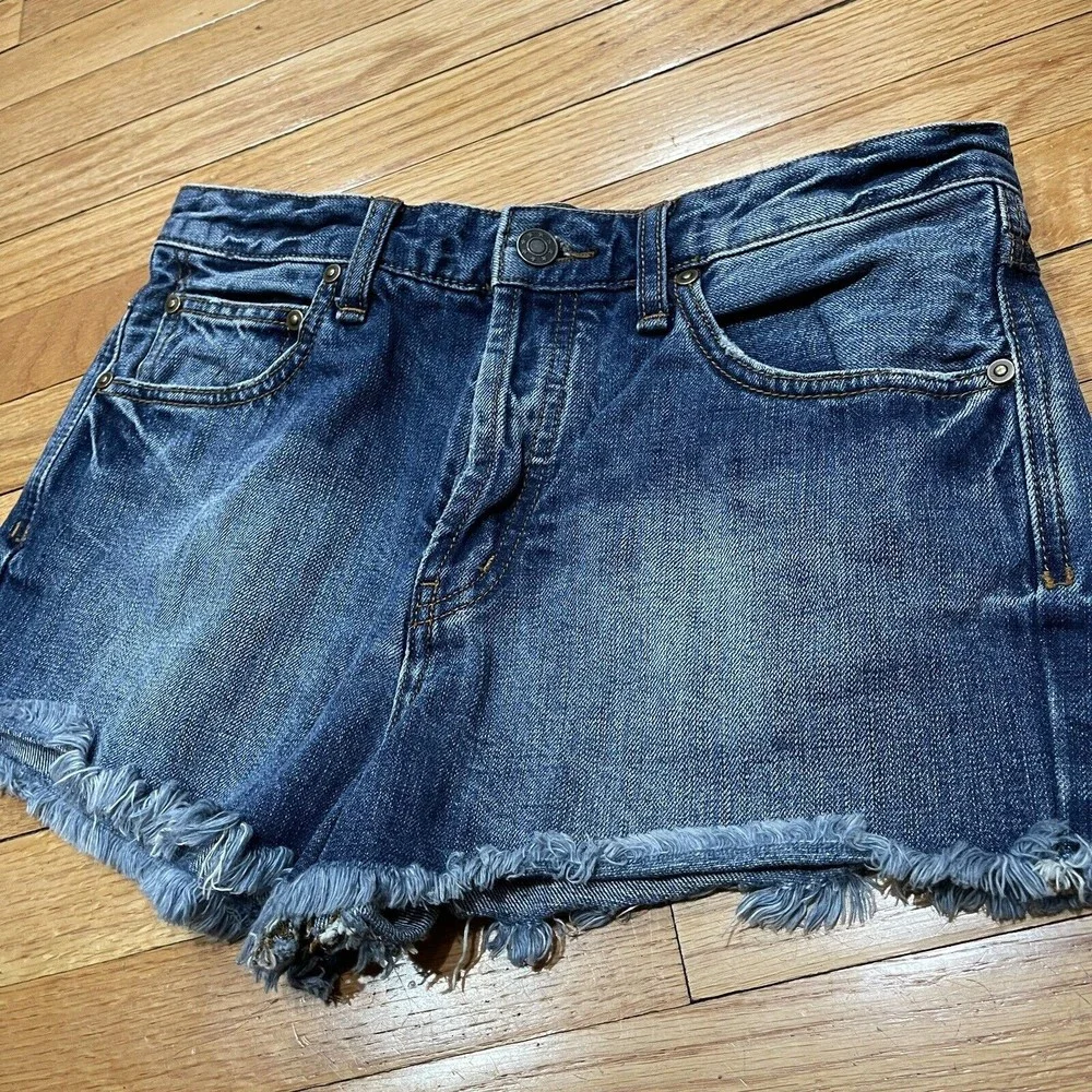 Free People Womens Denim Shorts Size 28 Uptown Harbor Cut off Hem Button Fly - Picture 7 of 12